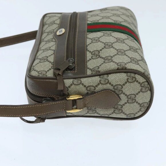 GUCCI GG Supreme Web Sherry Line Shoulder Bag PVC Beige Red - Picture 4 of 16